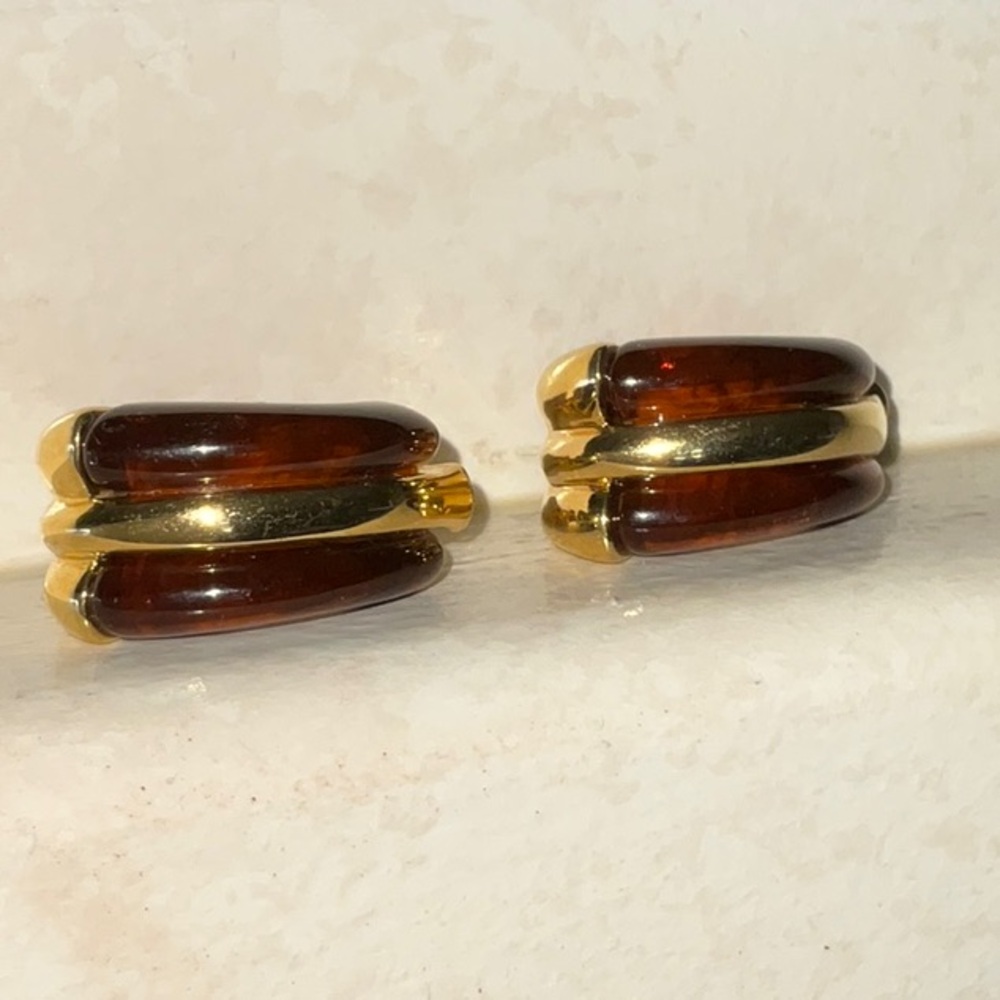 Napier Screw Back Gold Toned and Translucent Brown Bold Earrings